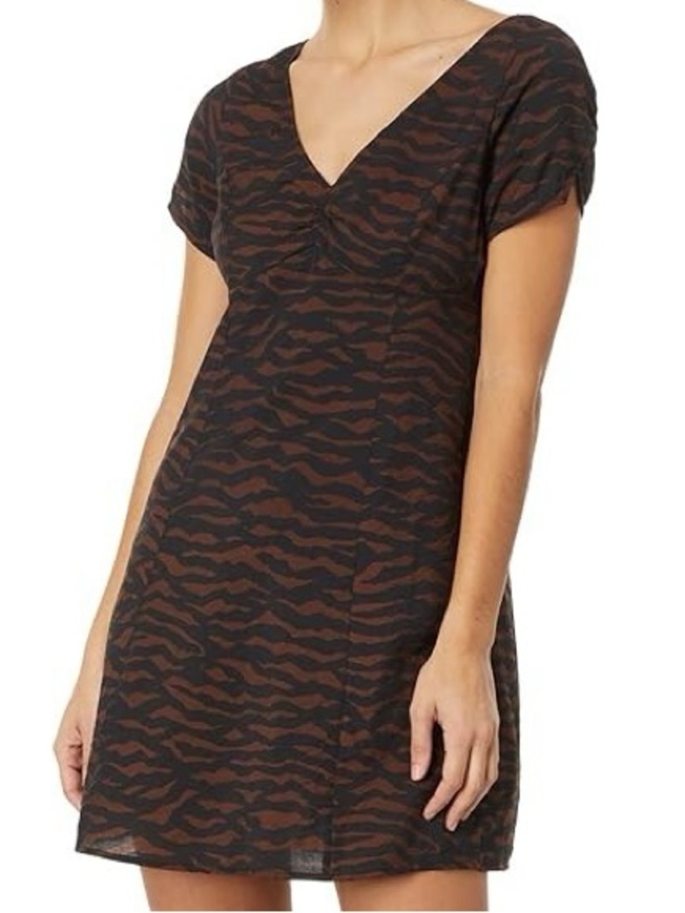 Madewell V Neck Mini Dress Abstract Animal Print Brown Black Size 2 (XS) NWT